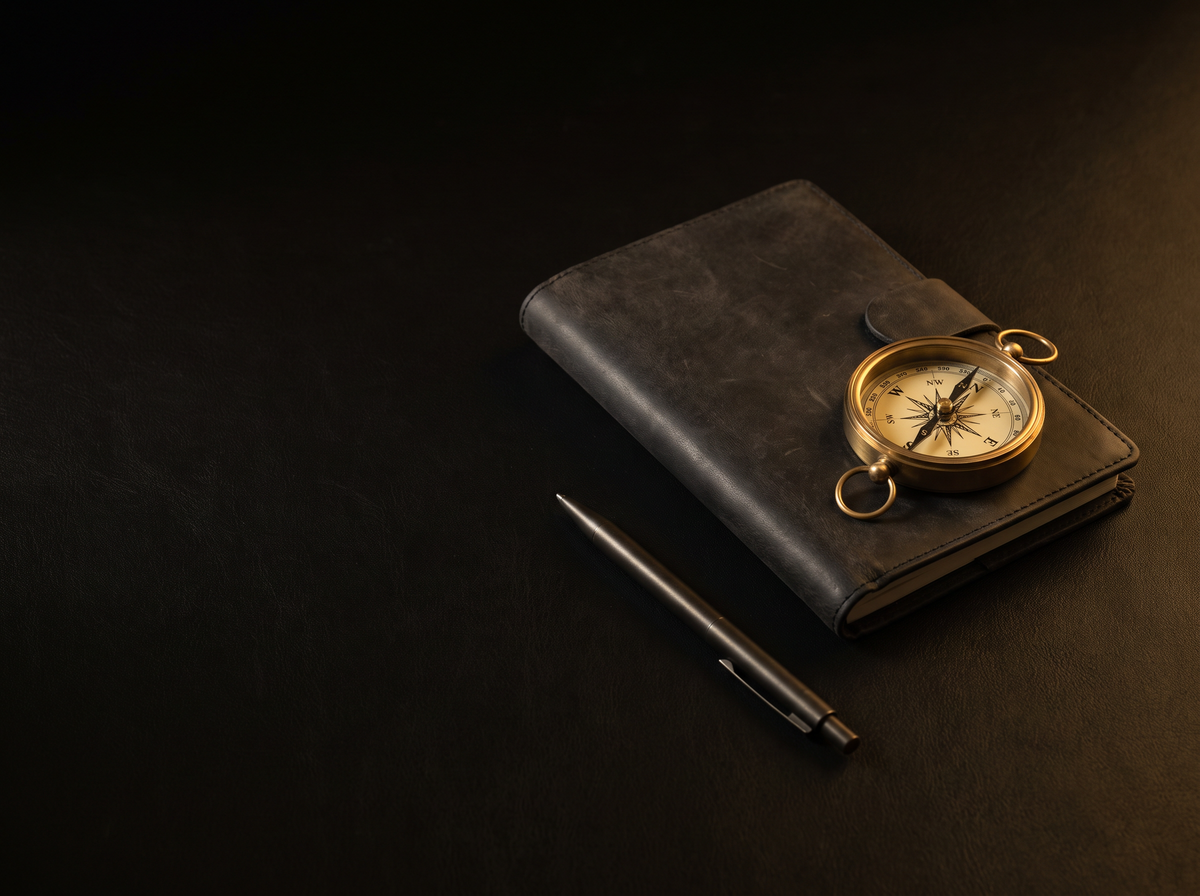 x402 Readiness and Strategy — leather folio and brass compass on a dark desk