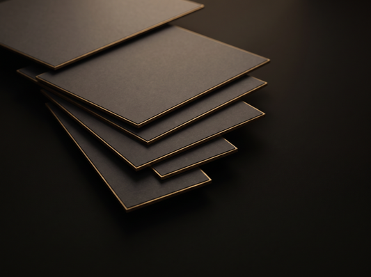 Website and Shopify Banners — cascading dark banner panels edge-lit in gold